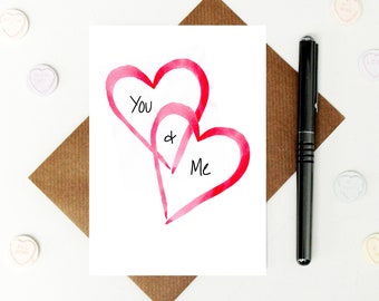 You and Me card - romantic card - cute Valentine's Day card - anniversary card - love card - hearts - card for husband - boyfriend - wife