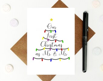 First Christmas as Mr and Mr card - Christmas card for husband - newlywed gay couple Christmas card - Christmas tree card - xmas couple card