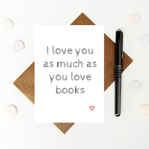 book lover card - book anniversary card - book joke Valentine's day card - bibliophile card - book collector love card - reader love card