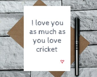 Cricket love card - cricket anniversary card - cricket Valentine's day card - cricket fan card - cricket joke card - cricket birthday card