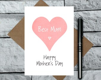 best mum card - Mum Mother's Day card - Happy Mother's Day Mum - cute Mother's Day Card - sweet mother's day card - heart card