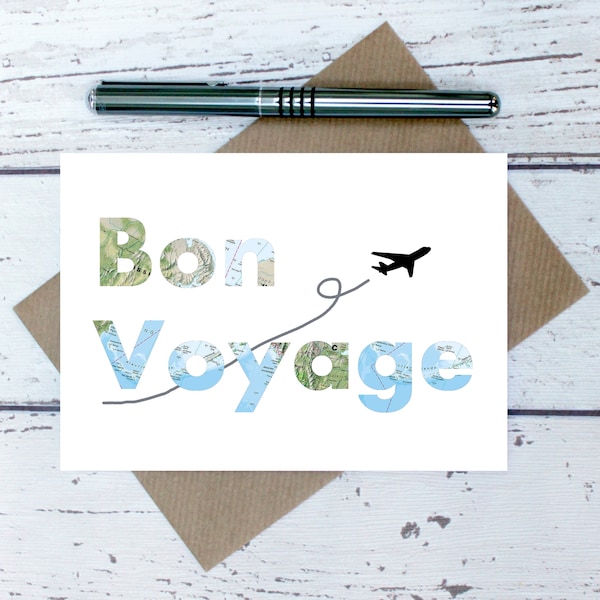 bon voyage card - leaving - adventure - map card - good luck travellling - backpacking card - travel - world traveller - global card - trip