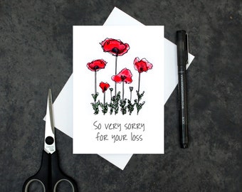 sympathy card - sorry for your loss card - condolence card - poppies card - non religious card - flower card - condolences - humanist card