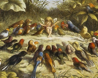 Richard Doyle fairy art print poster Fairy lover gift Cute fairy and birds In Fairyland New Fine Art Giclee Print Poster P271