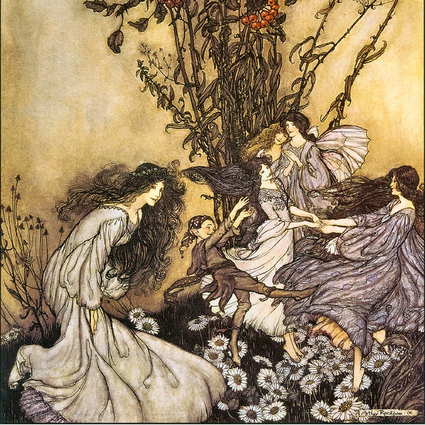 Arthur Rackham fairy art print Fairy art poster, Dancing With The Fairies, fae elves sprites pixies, New Fine Art Giclee Print Poster P300