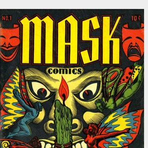 MASK COMICS No.1 Golden Age Horror Comic Cover, NEW Fine Art Giclee Print, Garish Fairy, Fairies Fae Devil, Evil Monster, Man Cave Decor P57 image 4