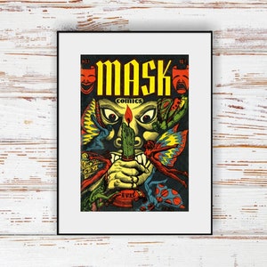 MASK COMICS No.1 Golden Age Horror Comic Cover, NEW Fine Art Giclee Print, Garish Fairy, Fairies Fae Devil, Evil Monster, Man Cave Decor P57 image 1