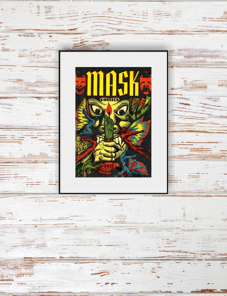 MASK COMICS No.1 Golden Age Horror Comic Cover, NEW Fine Art Giclee Print, Garish Fairy, Fairies Fae Devil, Evil Monster, Man Cave Decor P57 image 1