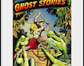 AMAZING GHOST STORIES No. 14 Silver Age Horror Comic Book Cover, New Fine Art Giclee Print, Scary River Monsters, Creepy Man Cave Decor, P55