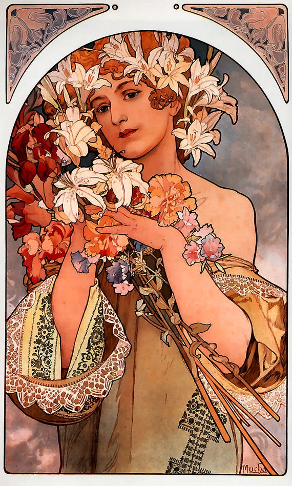 ALPHONSE MUCHA El cartel Flower Art Nouveau Nuevo arte giclee print Mujer  sensual Alfons Mucha P242 -  México