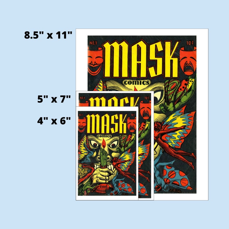 MASK COMICS No.1 Golden Age Horror Comic Cover, NEW Fine Art Giclee Print, Garish Fairy, Fairies Fae Devil, Evil Monster, Man Cave Decor P57 image 3
