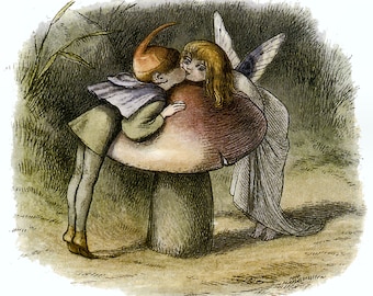 Fairy art print poster Fairy lover gift Children book art A Fairy Kiss Richard Doyle In Fairyland New Fine Art Giclee Print Poster elf P266