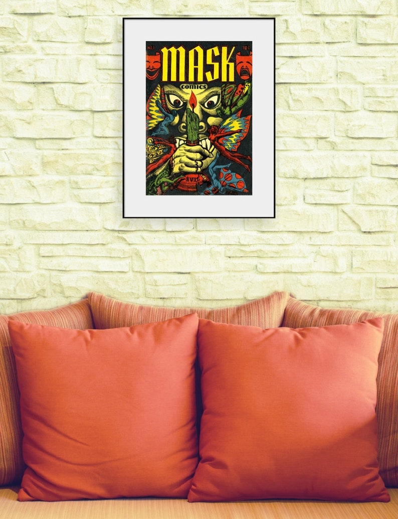 MASK COMICS No.1 Golden Age Horror Comic Cover, NEW Fine Art Giclee Print, Garish Fairy, Fairies Fae Devil, Evil Monster, Man Cave Decor P57 image 5