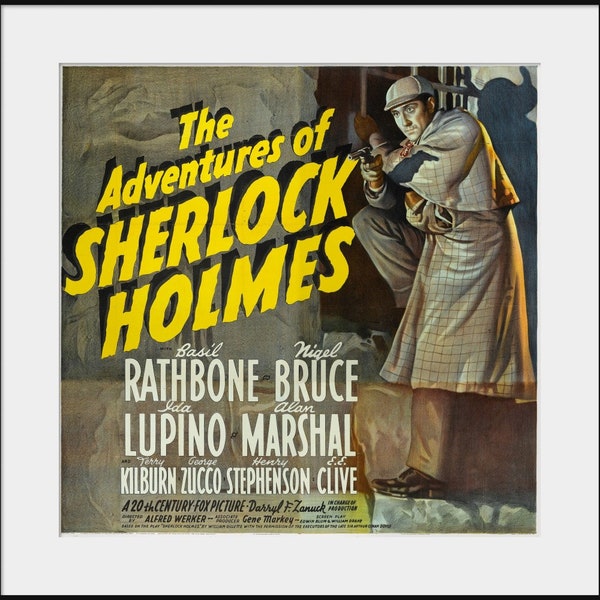 The Adventures Of Sherlock Holmes; Basil Rathbone; NEW Fine Art Giclee Print; 1939 Movie Poster; Deerstalker Hat; Man Cave Decor; P152