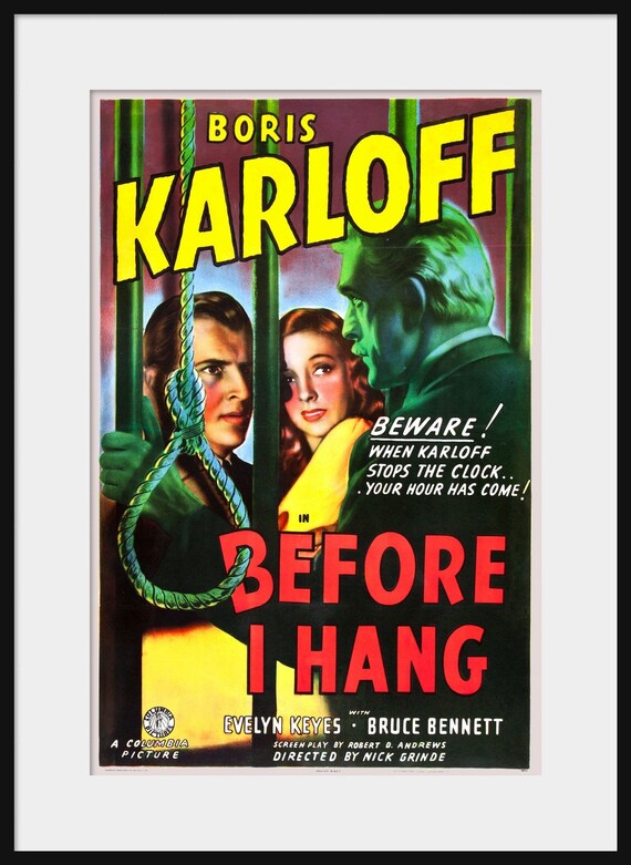 BEFORE I HANG Movie Poster 1940 Boris Karloff Horror Sci-Fi 