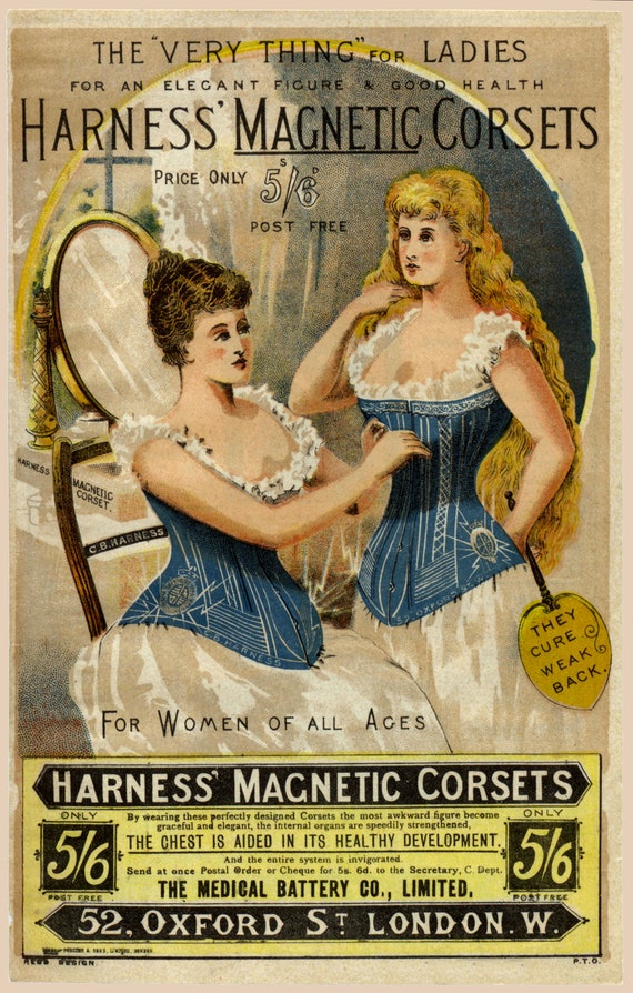 Vintage Corset Advertisement Antique Women's Undergarments Lingerie  Advertising Illustration Harness Magnetic Corsets NEW Giclee Print P363 -   UK