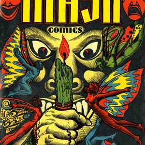 MASK COMICS No.1 Golden Age Horror Comic Cover, NEW Fine Art Giclee Print, Garish Fairy, Fairies Fae Devil, Evil Monster, Man Cave Decor P57 image 2