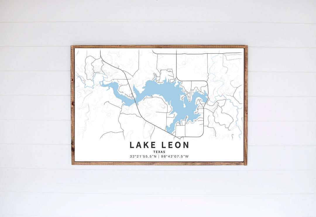 Lake Leon Texas Wood Map Sign , Custom Lake Map Home Decor White Style