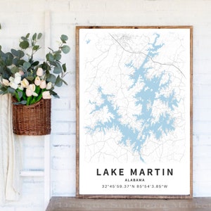 Lake Martin White wood map sign , custom lake map home decor White style Alabama Art