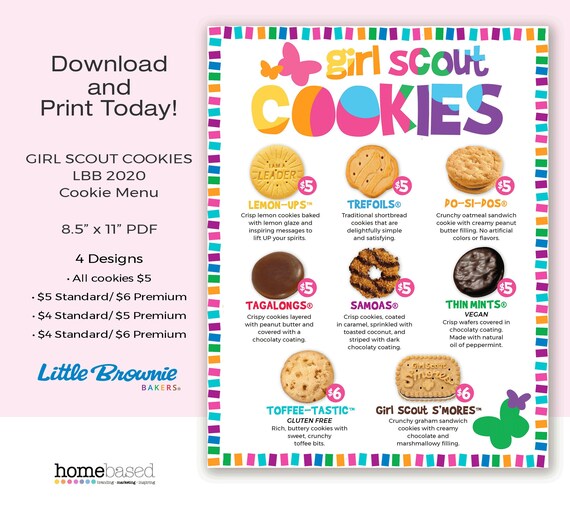 Girl Scout Cookie Menu Little Brownie Bakers 2020 Cookie Etsy