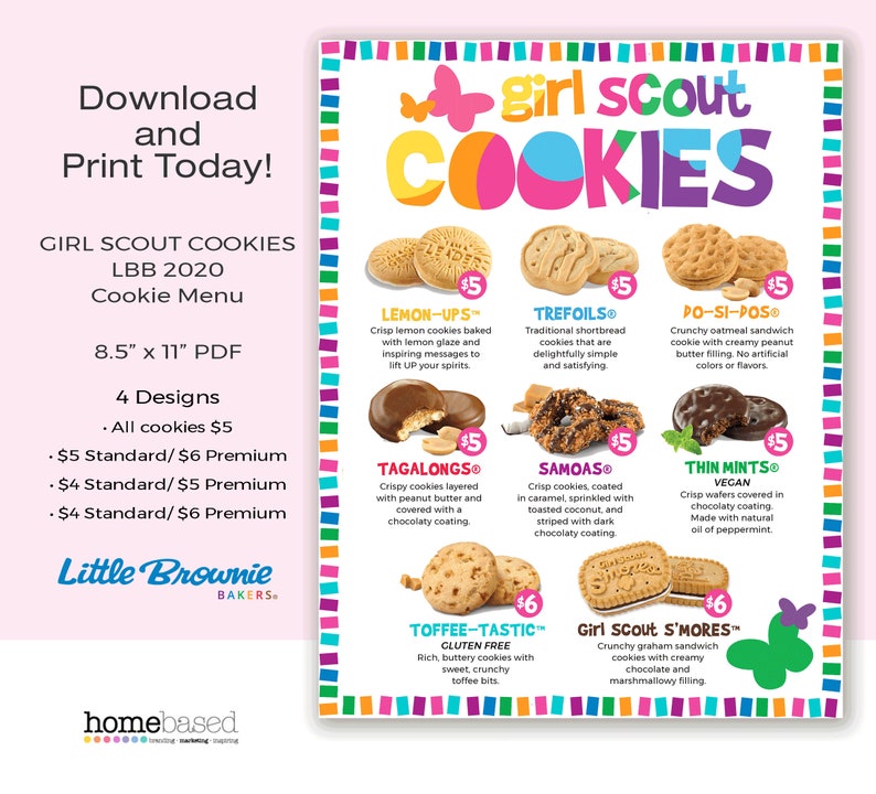 Girl Scout Cookie Menu Little Brownie Bakers 2020 Cookie Etsy