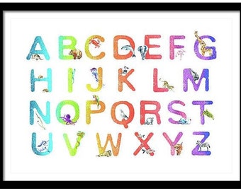 Alphabet Art - Download & Print - original watercolor artwork - set of 26 individual letters - for use in nursery, kid's room, classroom