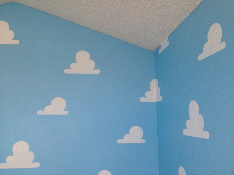 Deluxe Large Cloud Wall Stencil Set for a Kids Toy Story Room or Andys Room Nursery, Includes 1 Large and 1 Small Stencil image 1