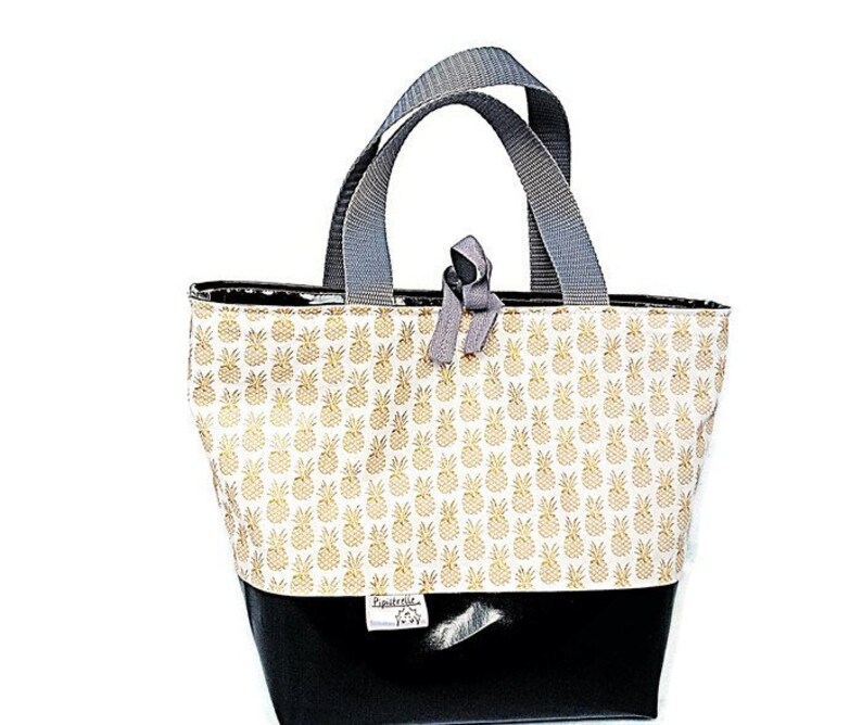 black and rose gold lunch bag
