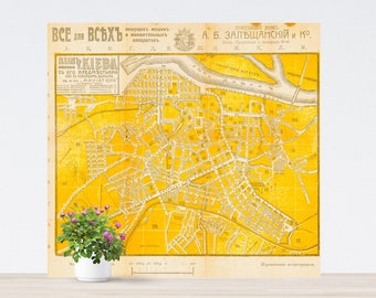 Kyiv Vintage City Map 1918, Historical Yellow Poster