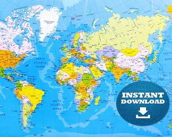 Poster World Map Vintage Old-Style - - blue and beige – Wall