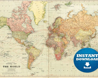 digital vintage flair world map art printable download map etsy sweden