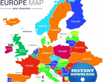 digital modern map of europe printable download large europe map digital printable map