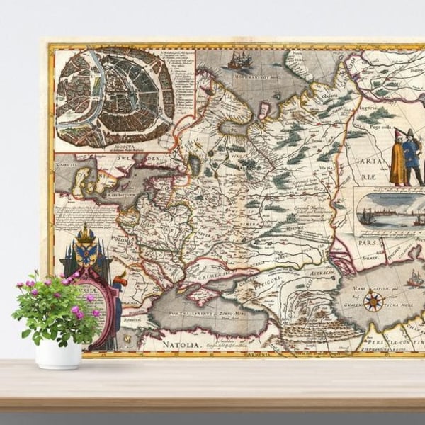 Vintage Map of Russia on Paper 1635. Unframed Historical Map Print. Russland. Russiae. Tartaria. Vintage Poster European Russia Map