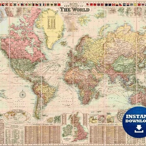Digital colorido detallado vintage imprimible mapa del mundo descargar. Mapa del Mundo Vintage. Mapa del mundo antiguo. Mapa del mundo histórico de colores pastel