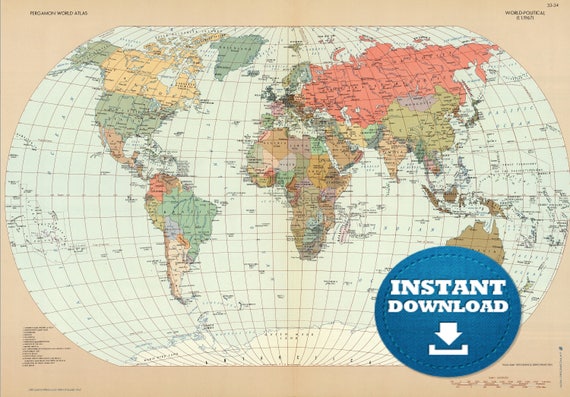 Ussr In World Map Digital 1967 Vintage Political Soviet Prl Colorful World Map - Etsy Israel