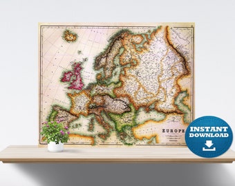 Digital Vintage Europe Map, Printable Vintage European Map, Old Map of Europe, Europa Karte, Europe Map Digital