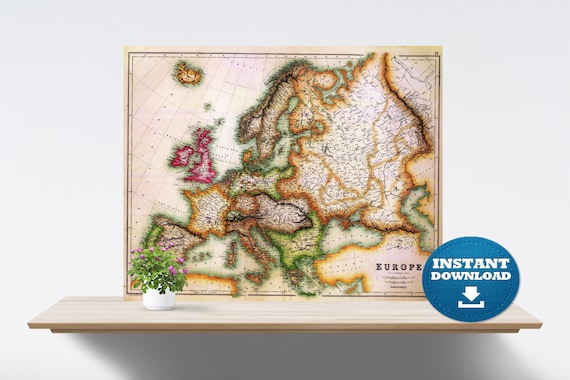 Vintage Europe Map: Detailed European Wall Art (Digital Download)