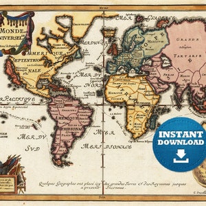 Colorful Boho Digital vintage Printable World Map Télécharger. carte du monde vintage. Affiche Carte du monde. Carte du monde imprimable