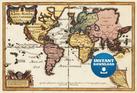 Bohemian Vintage World Map Print: Colorful Detailed Design (Digital Download)