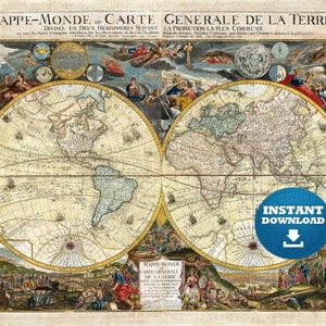 Digital Vintage World Map Printable Download. Vintage World Map. World ...