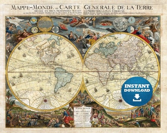 Descarga imprimible de mapas digitales vintage atlas world map. Mapa del  Mundo Vintage. Mapa del mundo escaneado. Mapa del mundo pastel. Mapa del  póster. Mapa del mundo antiguo -  España