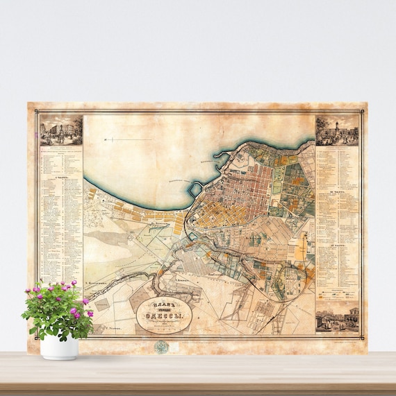 Odessa Vintage City Map on Paper 1864. Russia Historical City Map. Vintage City Map. Antique Map. Odessa Map. Ukraine Vintage Map. Poster