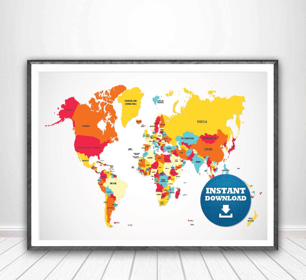 digital modern political world map printable download