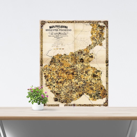 Pictorial Map of Kingdom of Poland: Vintage Eastern Europe Poster