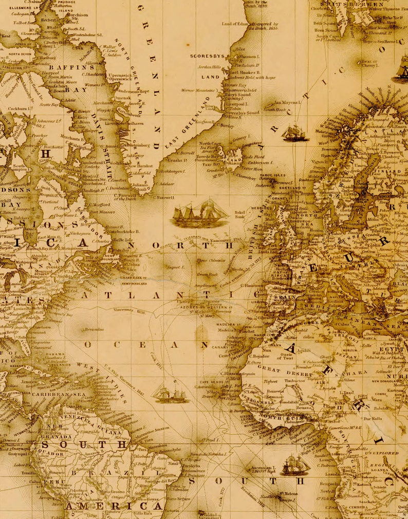 Digital Vintage World Map Printable Download 1864 Vintage Etsy Digital Vintage World Map Printable Download 1864 Vintage Etsy
