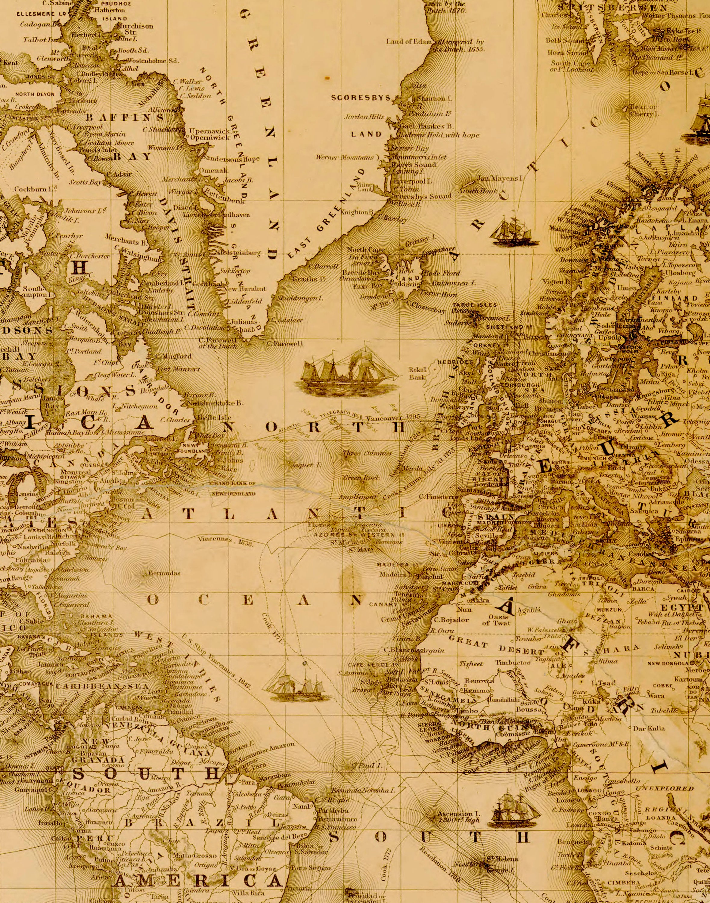 楽天 デジタル ヴィンテージ世界地図の印刷可能なダウンロード 1864 絵画