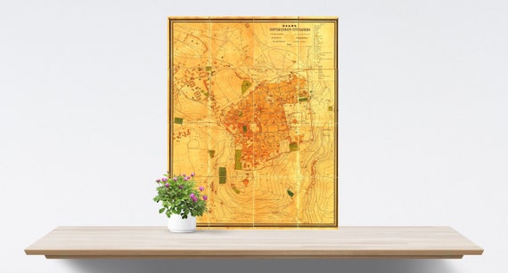Jerusalem Vintage City Map on Paper 1885. Antique Map. Russia Historical City Map. Poster Map. Jerusalem Map.
