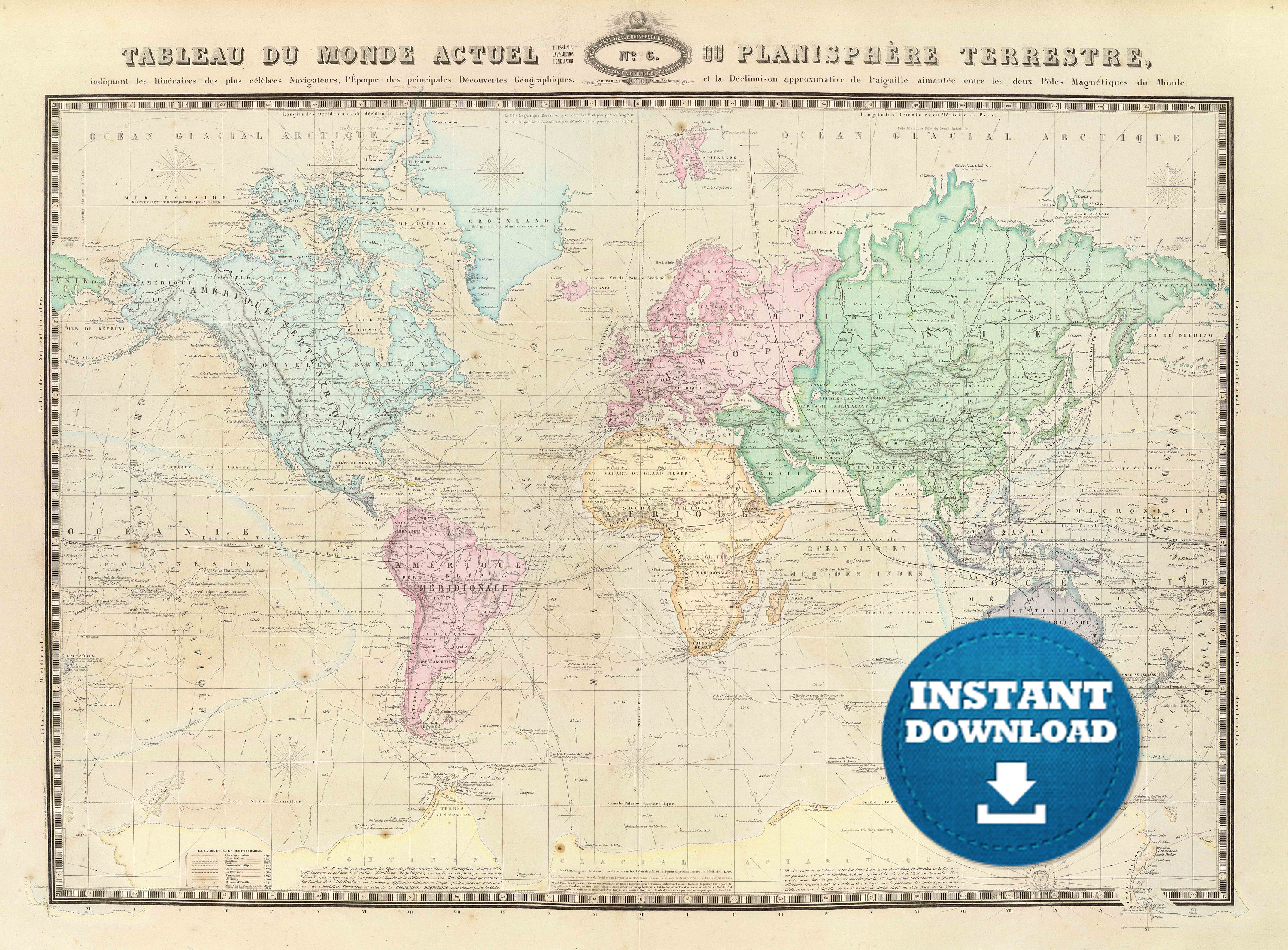 Digital Old World Map Printable Download. Vintage World Map. Etsy