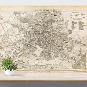 Lwów/ Lviv/ Lemberg City Map Poster on Paper. Historical City Map. Vintage City Map. Antique Map. Lemberg Ukraine Map