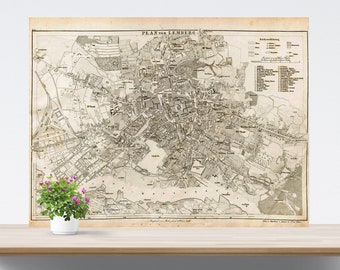 Lwów/ Lviv/ Lemberg City Map Poster on Paper. Historical City Map. Vintage City Map. Antique Map. Lemberg Ukraine Map